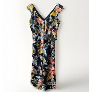 Alex Marie Black Floral Jumpsuit Size 2 Womens V Neck Full Length NWT